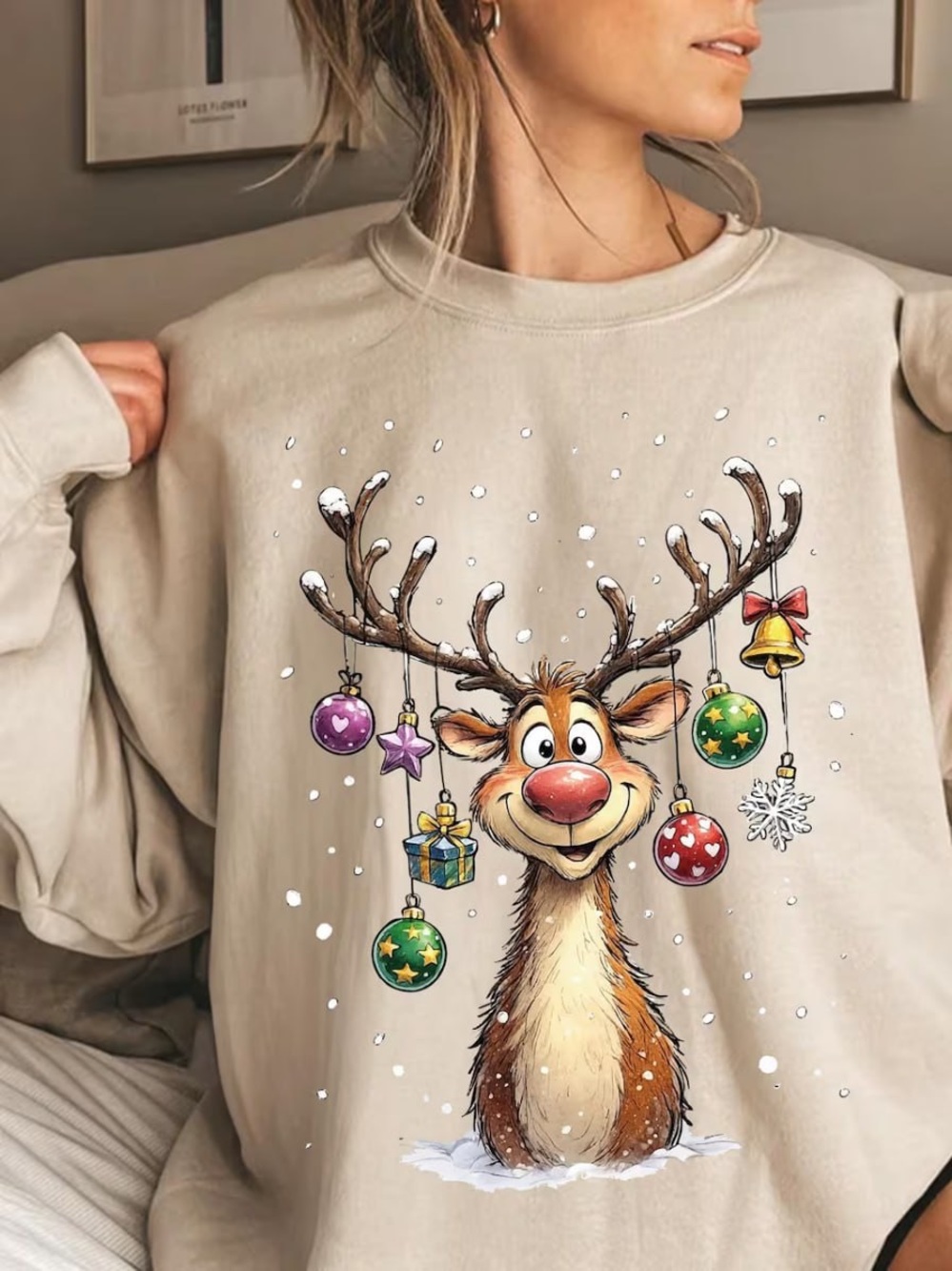 Sand Reindeer Ornament Graphic Sweatshirt